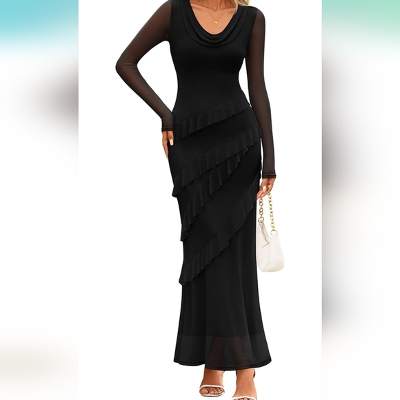 Women's Black Bodycon Maxi Dress - Picture 2 of 5
